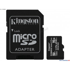 Карта памяти micro SDHC 16GB Kingston Canvas Select Plus Class 10 UHS-I U1 V10 A1 With SD-adapter (SDCS2/16GB)