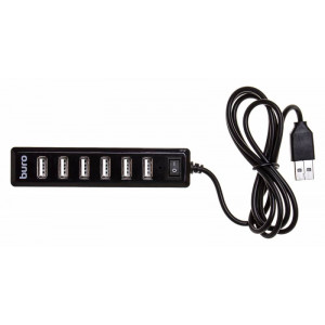 USB разветвители (HUB) BURO BU-HUB7-1.0-U2.0, USB 2.0; 7 портов; Black