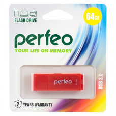 Flash-память Perfeo 64Gb; USB 2.0; Red (PF-C04R064)