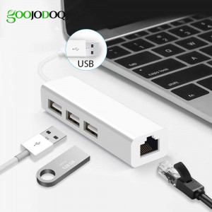 Сетевая карта USB 2.0  to Lan RJ45 10/100 Мбит/c с кабелем и HUB 3-port; Goojodoq H14