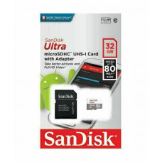 Карта памяти micro SDHC 32Gb SanDisk; Class 10; UHS-I 48MB/s Ultra; With SD-adapter (SDSQUNR-032G-GN3MA)