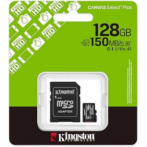 Карта памяти micro SDXC 128GB Kingston Canvas Select Plus Class 10 UHS-I U1 V10 A1;  (SDCS3/128GB)