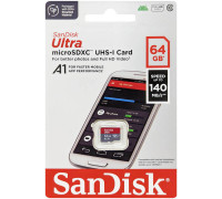 Карта памяти micro SDXC 64Gb SanDisk; Ultra; Class 10; UHS-I U1 A1 140MB/s; No-adapter 