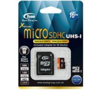 Карта памяти micro SDHC 16Gb Team; Class 10 UHS-1; with SD adapter (TUSDH16GUHS03)