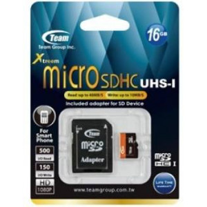 Карта памяти micro SDHC 16Gb Team; Class 10 UHS-1; with SD adapter (TUSDH16GUHS03)