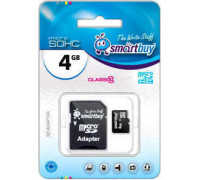 Карта памяти micro SDHC 4Gb Smart Buy; Class 10; with SD adapter (SB4GBSDCL10-01)