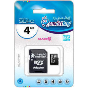 Карта памяти micro SDHC 4Gb Smart Buy; Class 10; with SD adapter (SB4GBSDCL10-01)