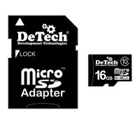 Карта памяти micro SDHC 16Gb DeTech; Class 10; with SD adapter