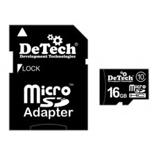 Карта памяти micro SDHC 16Gb DeTech; Class 10; with SD adapter