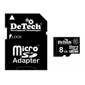 Карта памяти micro SDHC 8Gb DeTech; Class 10; with SD adapter