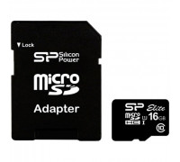 Карта памяти micro SDHC 16Gb Silicon Power; Class 10 UHS-I Elite; With SD-adapter (SP016GBSTHBU1V10-SP)