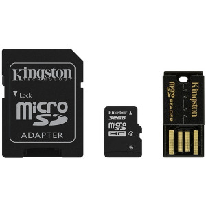 Карта памяти micro SDHC 32Gb Kingston; Class 4; With SD-adapters + Card reader (MBLY4G2/32GB)