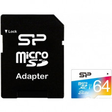 Карта памяти micro SDXC 64Gb Silicon Power; Class 10 UHS-I Elite COLOR; With SD-adapter (SP064GBSTXBU1V20)