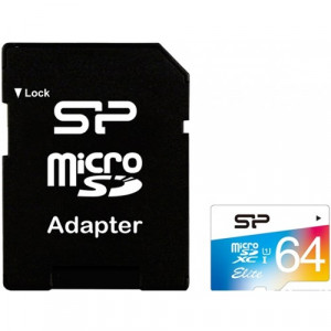 Карта памяти micro SDXC 64Gb Silicon Power; Class 10 UHS-I Elite COLOR; With SD-adapter (SP064GBSTXBU1V20)