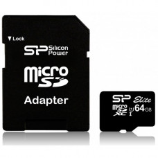 Карта памяти micro SDXC 64Gb Silicon Power; Class 10 UHS-I Elite; With SD-adapter (SP064GBSTXBU1V10-SP)