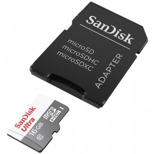 Карта памяти micro SDHC 16Gb SanDisk; Ultra C10; Class 10; UHS-I R48MB/s; With SD-adapter (SDSQUNB-016G-GN3MA)