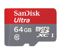 Карта памяти micro SDXC 64Gb SanDisk; Ultra; Class 10; UHS-I R80MB/s; Wiith SD-adapter (SDSQUNC-064G-GN6IA)