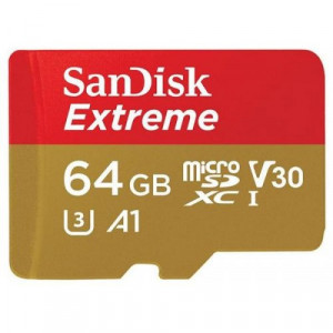 Карта памяти micro SDXC 64Gb SanDisk; Extreme Action; Class 10; V30 A1 UHS-I U3 R100/W60MB/s 4K; Wiith SD-adapter (SDSQXAF-064G-GN6AA)