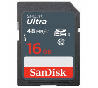 Карта памяти SDHC 16Gb SanDisk; Ultra; Class 10 UHS-I R48MB/s (SDSDUNB-016G-GN3IN)