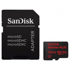 Карта памяти micro SDXC 128Gb SanDisk; Extreme Plus; Class 10; V30 128GB UHS-I R95/W90MB/s 4K; Wiith SD-adapter (SDSQXWG-128G-GN6MA)