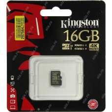 Карта памяти micro SDHC 16 Gb Kingston Gold; Class 10 UHS-1,U3; No adapter (SDCG/16GBSP)