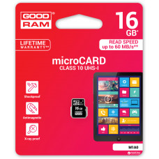 Карта памяти micro SDHC 16Gb GoodRAM; Class 10 UHS-I; No adapter (M1A0-0160R11)