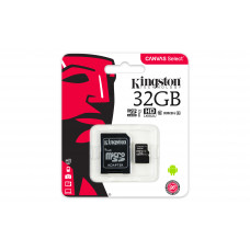 Карта памяти micro SDHC 32GB Kingston Canvas Select Class 10 UHS-I U1 + SD-адаптер (SDCS/32GB) 