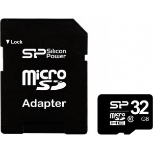 Карта памяти micro SDHC 32Gb Silicon Power; Class 10; with SD-adapter (SP032GBSTH010V10-SP***)