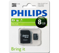 Карта памяти micro SDHC 8Gb Philips; (FM08MA35B/97); Class 4, with SD-adapter