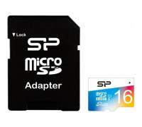 Карта памяти micro SDHC 16Gb Silicon Power; Class 10 UHS-I Elite COLOR; With SD-adapter (SP016GBSTHBU1V20)