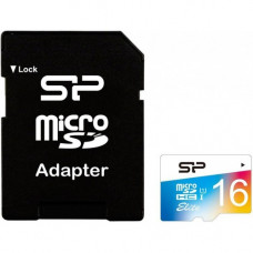 Карта памяти micro SDHC 16Gb Silicon Power; Class 10 UHS-I Elite COLOR; With SD-adapter (SP016GBSTHBU1V20)