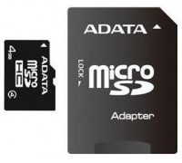 Карта памяти micro SDHC 4Gb A-Data; Class 4; with SD-adapter (AUSDH4GCL4-RA1)