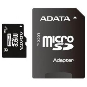 Карта памяти micro SDHC 4Gb A-Data; Class 4; with SD-adapter (AUSDH4GCL4-RA1)