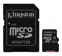Карта памяти micro SDXC 64Gb Kingston; Class 10 UHS-I; With SD-adapter (SDC10G2/64GB)