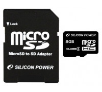Карта памяти micro SDHC 8Gb Silicon Power; Class 4; With SD-adapter (SP008GBSTH004V10-SP)