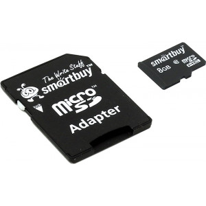 Карта памяти micro SDHC 8Gb Smart Buy; Class 10; with SD adapter (SB8GBSDCL10-01)