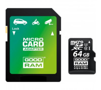 Карта памяти micro SDXC 64Gb GoodRAM; Class 10 UHS-I U3; With SD-adapter (M3AA-0640R11-DD)