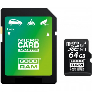 Карта памяти micro SDXC 64Gb GoodRAM; Class 10 UHS-I U3; With SD-adapter (M3AA-0640R11-DD)