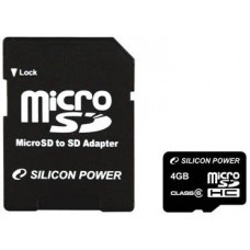 Карта памяти micro SDHC 4Gb Silicon Power; Class 6; with SD adapter (SP004GBSTH006V10-SP)
