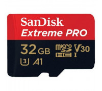 Карта памяти micro SDHC 32Gb SanDisk; Extreme Pro; Class 10; V30 A1 UHS-I U3 R100/W90MB/s 4K; With SD-adapter (SDSQXCG-032G-GN6MA)
