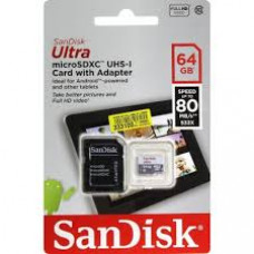 Карта памяти micro SDXC 64Gb SanDisk; Ultra; Class 10 UHS-I; Max 80/10Mb/s; (SDSQUNS-064G-GN6TA)