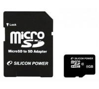 Карта памяти micro SDHC 8Gb Silicon Power; Class 10; with SD-adapter (SP008GBSTH010V10-SP)