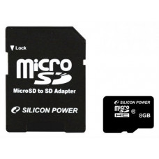 Карта памяти micro SDHC 8Gb Silicon Power; Class 10; with SD-adapter (SP008GBSTH010V10-SP)