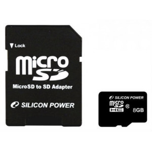 Карта памяти micro SDHC 8Gb Silicon Power; Class 10; with SD-adapter (SP008GBSTH010V10-SP)