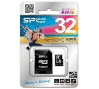 Карта памяти micro SDHC 32Gb Silicon Power; Class 10; with SD-adapter (SP032GBSTH010V10-SP)