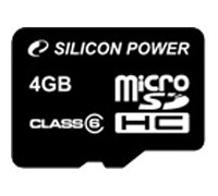 Карта памяти micro SDHC 4Gb Silicon Power; Class 6; No adapter (SP004GBSTH006V10)