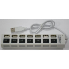 USB разветвители (HUB) Sertec HI-SPEED BH-077; HUB USB 2.0; 7 портов; (с подсветкой и кнопками выключения портов); White