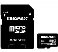 Карта памяти micro SDHC 8Gb Kingmax; (KM08GMCSDHC101A); Class 10; with SD-adapter