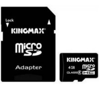 Карта памяти micro SDHC 4Gb Kingmax; (KM04GMCSDHC41A); Class 4; with SD-adapter