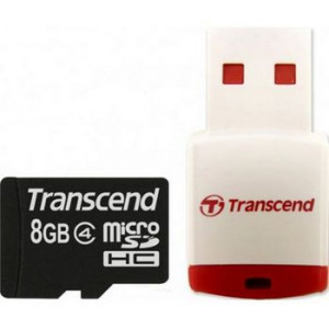 Карта памяти micro SDHC 8Gb Transcend (ТS8GUSDHC4-P3); Class 4; with (RDP3) Card reader